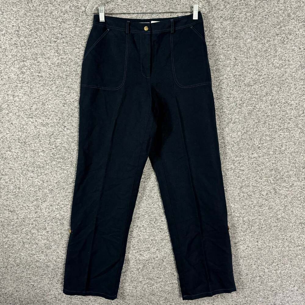 Orvis Women's Size 8 Dark Blue Linen Blend Straight Leg Khaki Pants